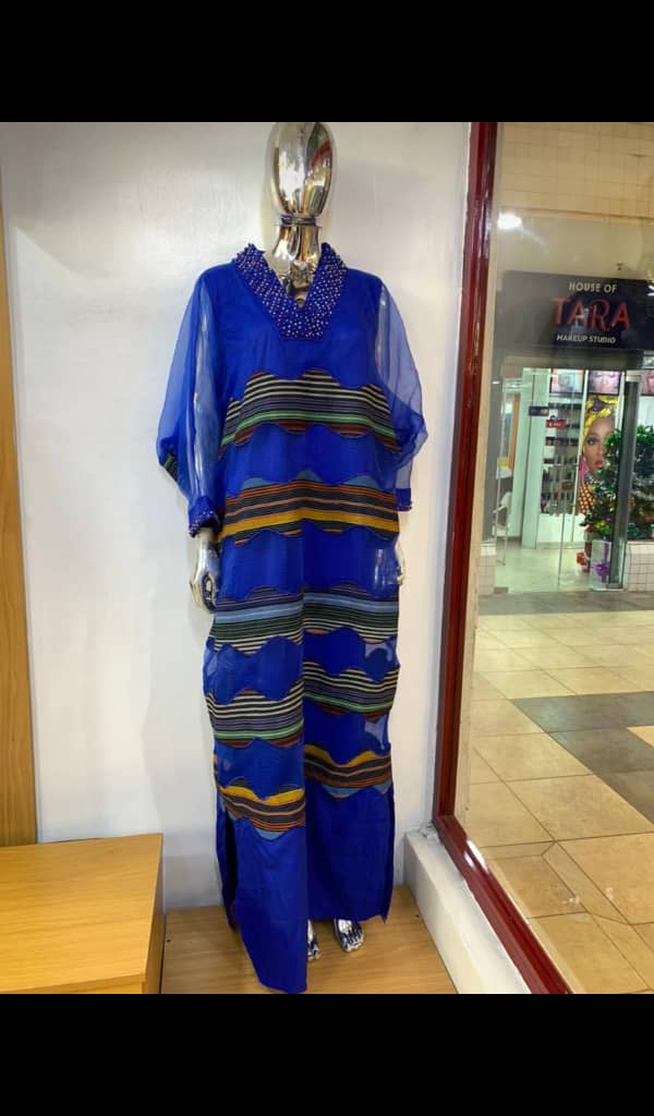 Organza kaftan gown with spiral aso-oke Emb